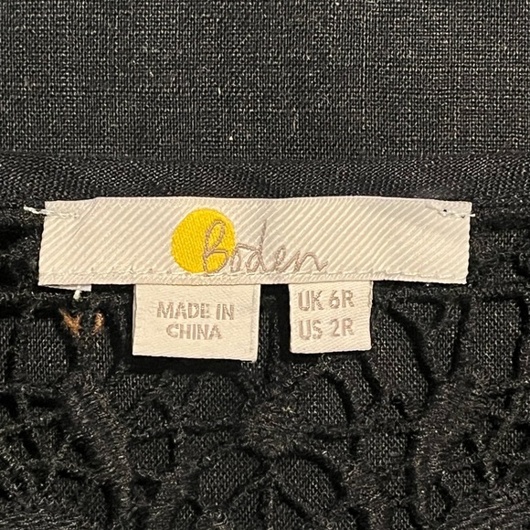 Boden Fleur Embroidered Crochet Linen Dress Black Belted US 2R Wedding Guest - Picture 8 of 8